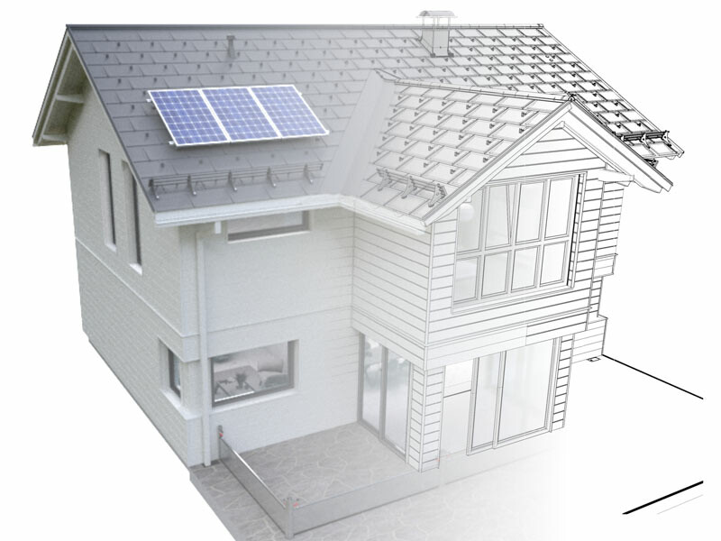 Modell av et hus, representert med 3D- og BIM-data og en tekstur