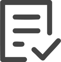 Icon eines Dokuments mit Häkchen, das auf eine abgeschlossene Aufgabe oder bestätigte Information hinweist. Es symbolisiert die Bestätigung oder das Einreichen von Unterlagen.