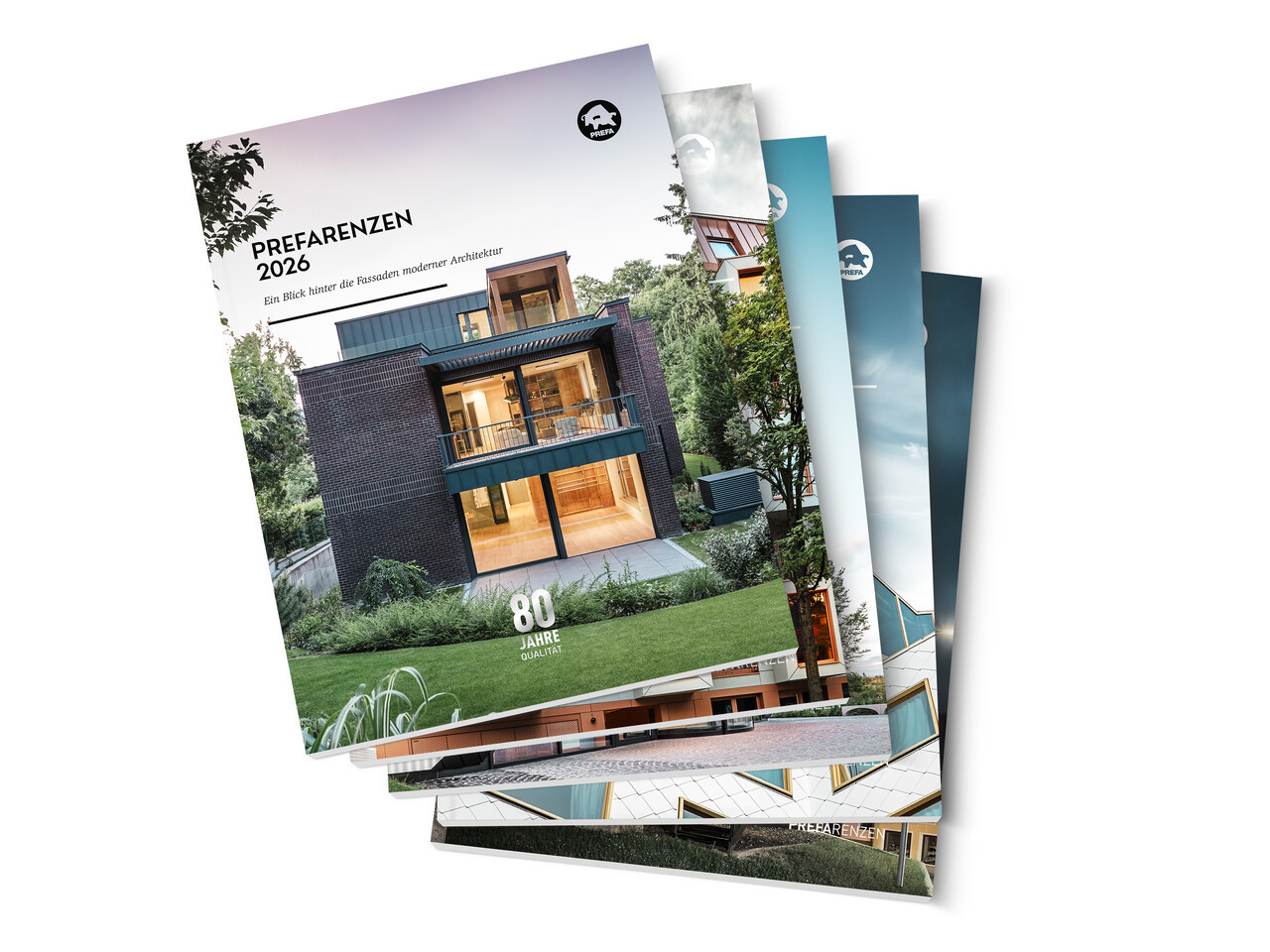 Bildet viser PREFARENZEN med imponerende eksempler på moderne arkitektur med aluminium som byggemateriale, mot en hvit bakgrunn. 