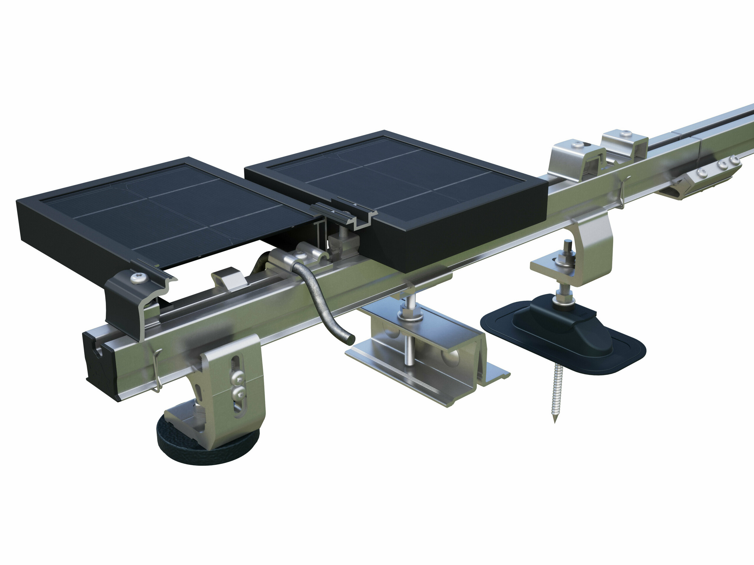 PREFA Profilschiene zur Montage von Photovoltaikanlagen auf PREFA Dächern, mit den Solarhaltern PREVARIO 3.S, PREVARIO PREFALZ und PREVARIO Sunny.