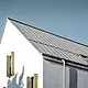 Saltak uten takskjegg, tekket med PREFALZ i P.10 sinkgrå med PREFA fotrenner.
