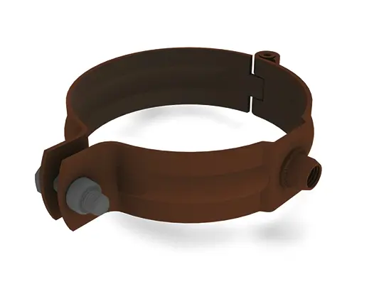 PREFA rørklammer for nedløpsrør, brun, Ø 60, 80, 100, 120, 150 mm, med M10 gjenger uten stift, stabil festeløsning for nedløpsrør.
