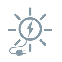 Grå illustrasjon av en sol med plugg