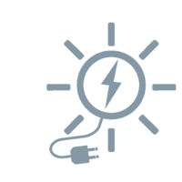 Grå illustrasjon av en sol med plugg