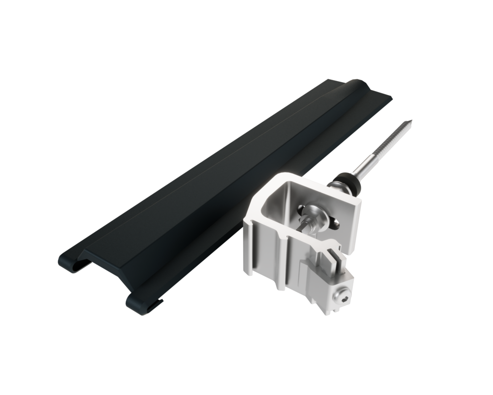 Der PREFA Solarhalter PREVARIO Sunny Spezial, zur sicheren Montage von Photovoltaikanlagen auf PREFA Dächern.